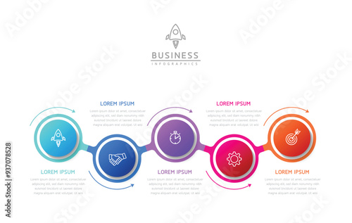 Vector infographic business presentation template with circular interconnection with 5 options.