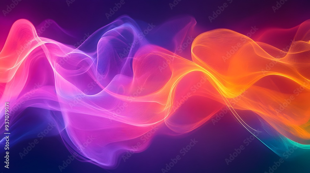 114. Radiant curves in neon hues forming a dynamic, fluid wave pattern against a clear backdrop 114. Radiant curves in neon hues forming a dynamic, fluid wave pattern against a clear backdrop