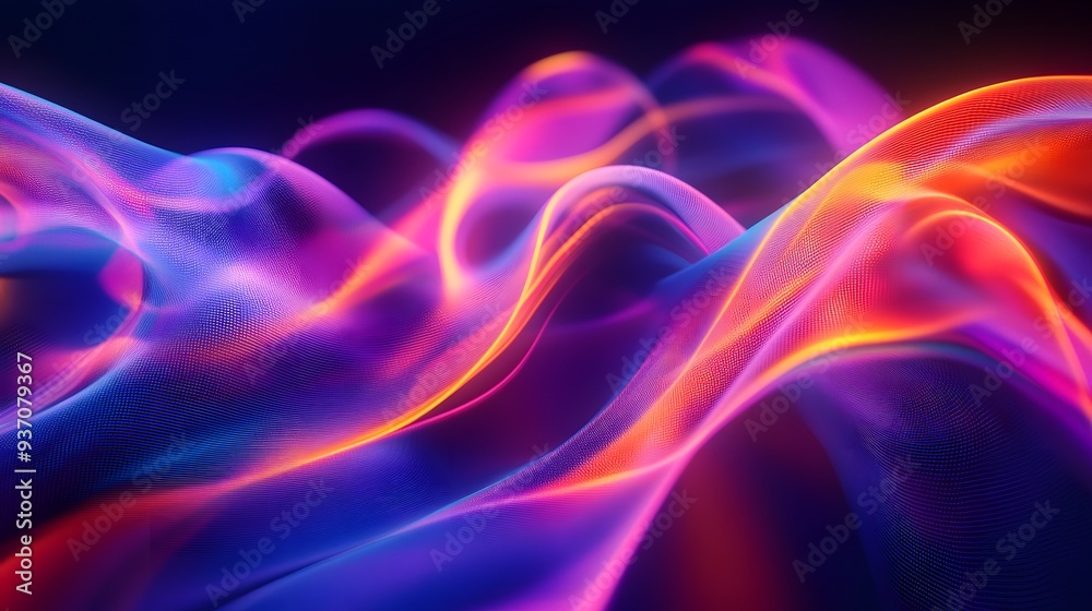 114. Radiant curves in neon hues forming a dynamic, fluid wave pattern against a clear backdrop 114. Radiant curves in neon hues forming a dynamic, fluid wave pattern against a clear backdrop
