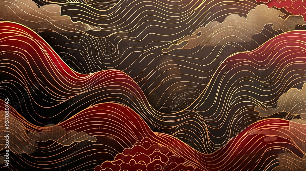 Golden Texture and Intricate Oriental Line Art: Luxury Background with Chinese and Japanese Elements Golden Texture and Intricate Oriental Line Art: Luxury Background with Chinese and Japanese Elements