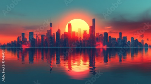 Cityscape Sunset Reflection