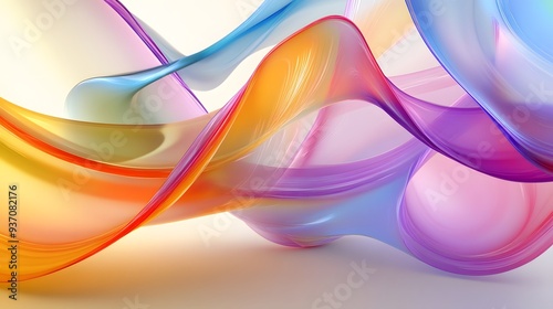 101. Colorful, undulating ribbons flowing smoothly in a transparent 3D environment