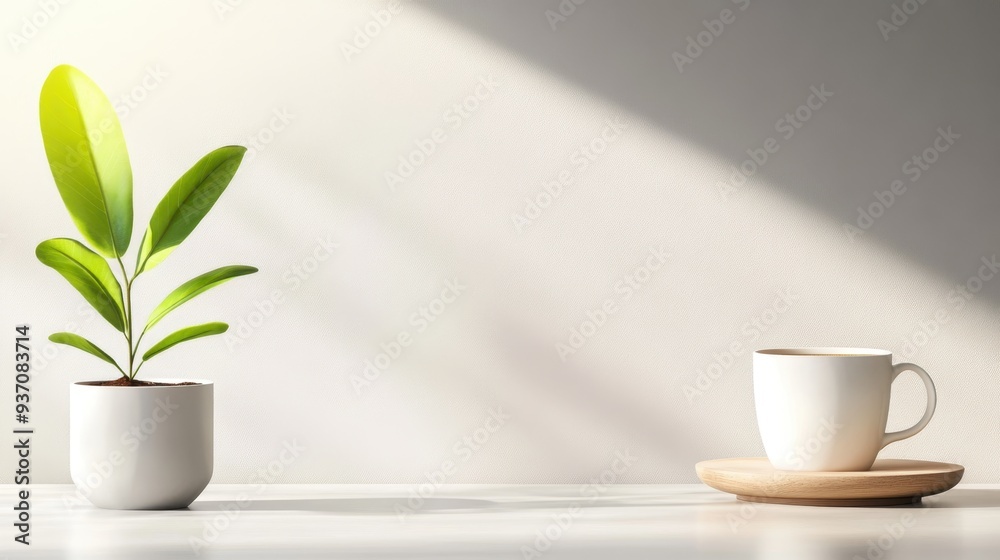 Modern Twist on Classic Office Coffee Setup | Softly Lit 3D Illustration with Copy Space Modern Twist on Classic Office Coffee Setup | Softly Lit 3D Illustration with Copy Space