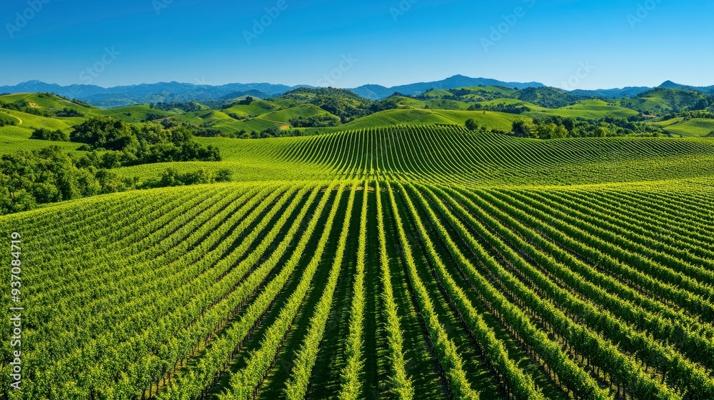 Lush Green Vineyard Landscape with Rolling Hills