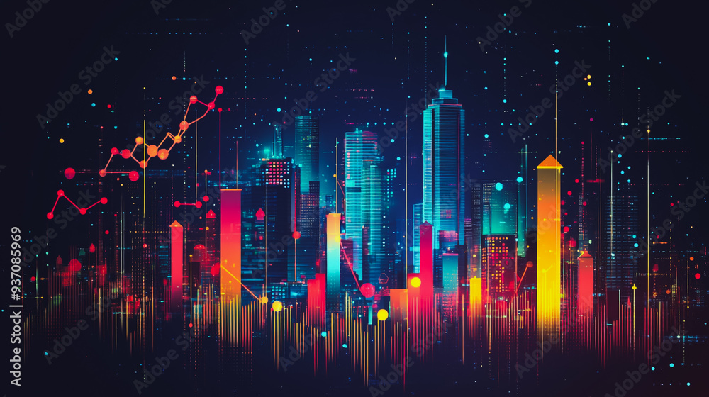 charts and graphs with statistics to analyze business potential and forecast future development of companies growth.