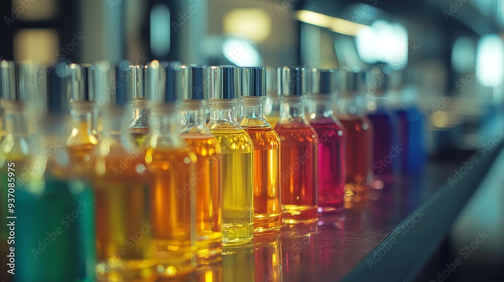 Colorful Bottles on Shelf. Colorful Bottles on Shelf.