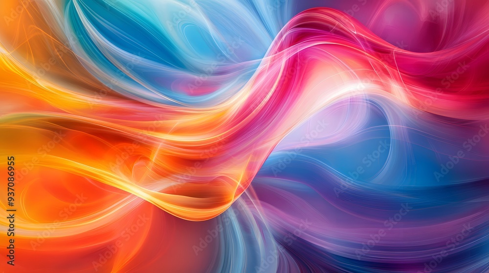Obraz premium 1. Vibrant swirling curves of light in a spectrum of colors, floating against a clear background
