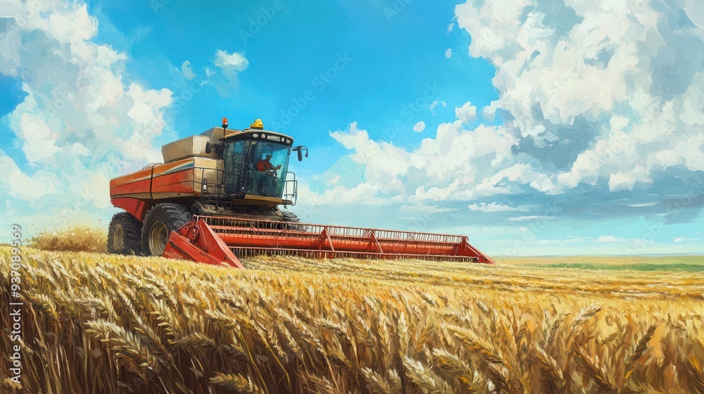 Naklejka premium Harvesting Wheat in the Golden Field