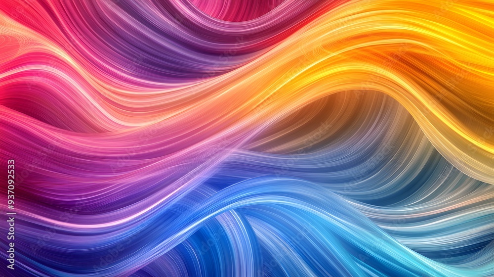 Obraz premium 99. Radiant waveforms in vivid colors forming a fluid, continuous pattern against a clear backdrop
