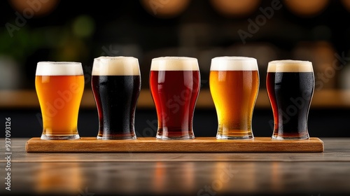 Assortment of Beers on a Wooden Tray photo