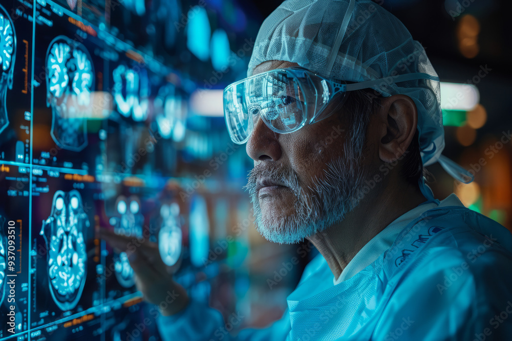 a surgeon using a transparent tablet a surgeon using a transparent tablet