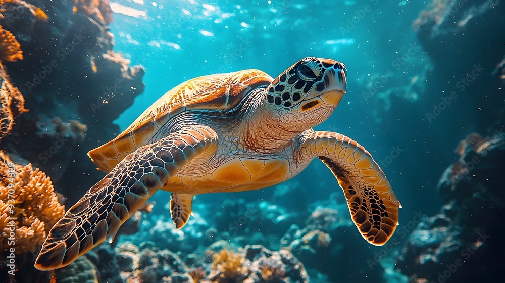 Obraz premium Sea Turtle Swimming in the Ocean.