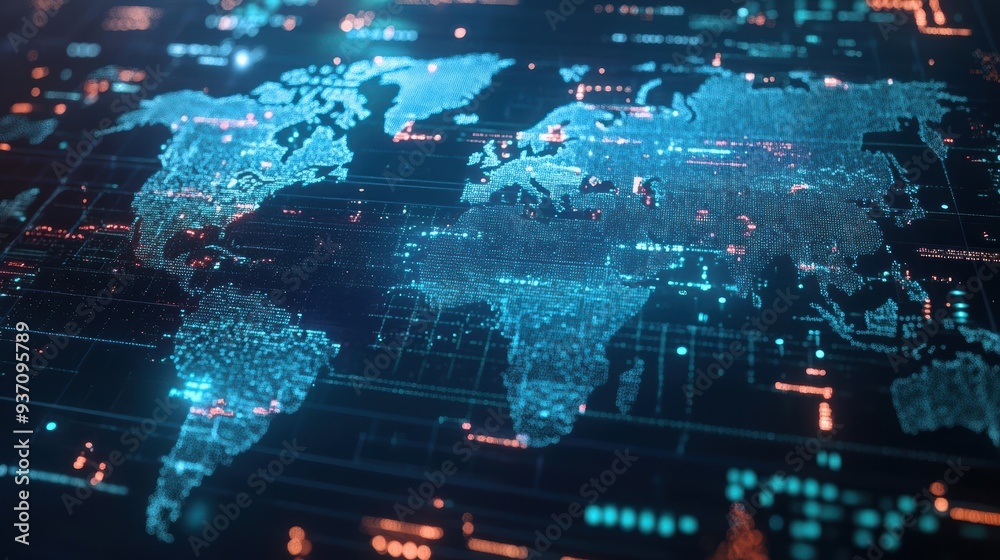 22 A 3D search engine interface projecting a holographic world map with data points, symbolizing global search reach 22 A 3D search engine interface projecting a holographic world map with data points, symbolizing global search reach