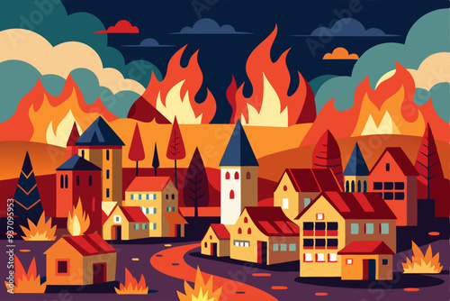 fire burning town