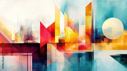 Abstract Cityscape with Geometric Shapes