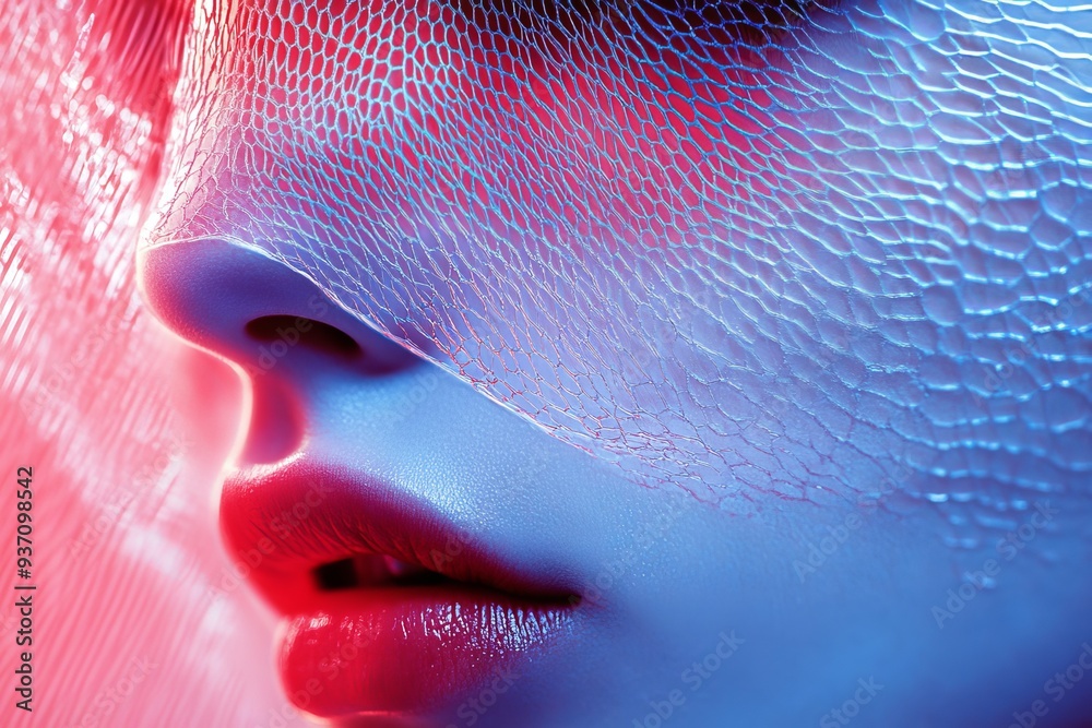 Φωτογραφία Abstract futuristic portrait of a woman with blue toned skin and a red digital t