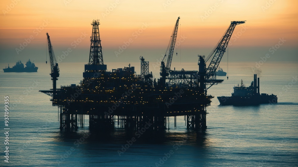 Obraz premium Offshore Oil Rig at Sunset