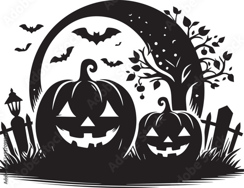 halloween pumpkin black vector, Black pumpkin silhouette on white background,