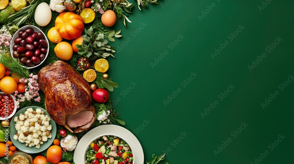 Festive Thanksgiving Dinner Feast with Roasted Turkey and Side Dishes Festive Thanksgiving Dinner Feast with Roasted Turkey and Side Dishes