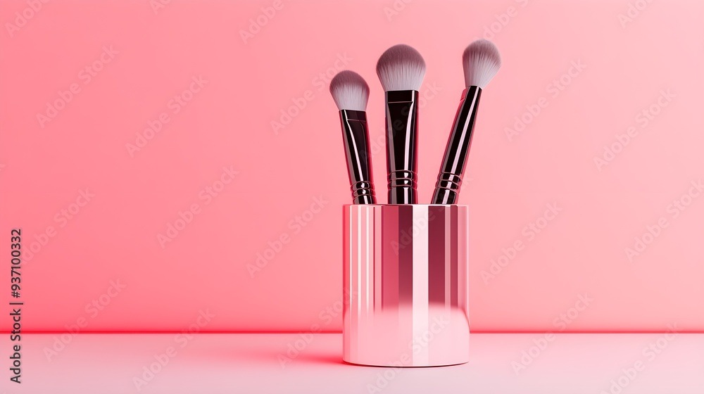 Futuristic acrylic brush holder with geometric shapes, neon-lit cosmetics display, vibrant colors, high-tech feel, glossy surface Futuristic acrylic brush holder with geometric shapes, neon-lit cosmetics display, vibrant colors, high-tech feel, glossy surface