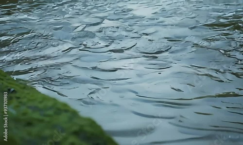 Peaceful Footage of Gentle Rain Falling on a River photo