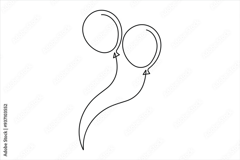 Continuous balloon one line drawing birthday celebration. Holiday party decoration icon vector illustration Continuous balloon one line drawing birthday celebration. Holiday party decoration icon vector illustration