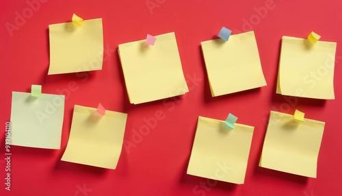  Organized chaos  Postit notes on a red background photo