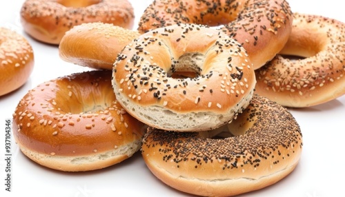  Freshly baked sesame seed bagels photo