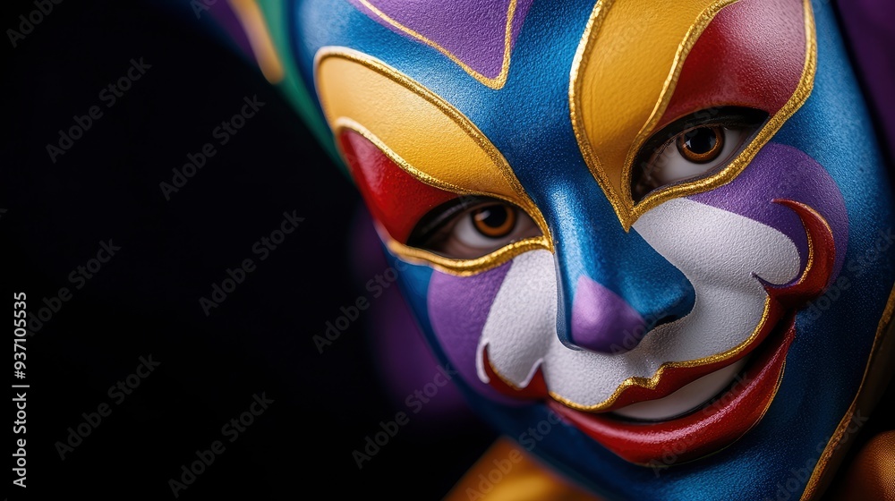 Close-up of a Colorful Clown Mask with a Smile Close-up of a Colorful Clown Mask with a Smile