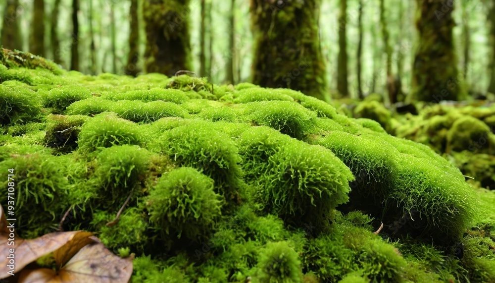 Fototapeta premium Vibrant mossy forest floor teeming with life