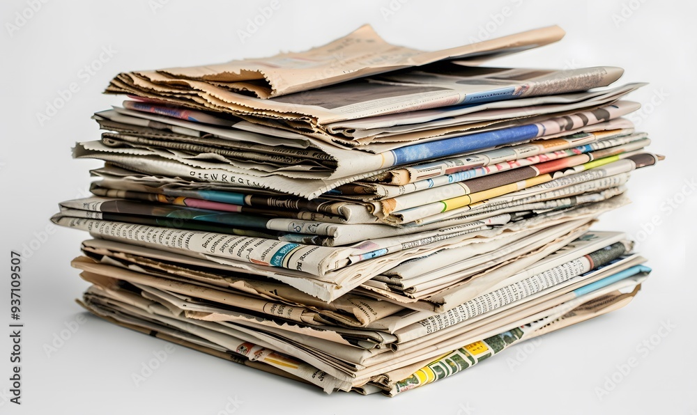 Pile of newspapers on white background. Pile of newspapers on white background.
