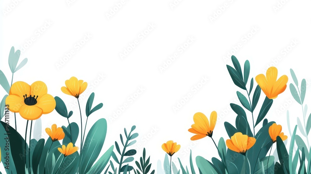 Brighten up your project with this cheerful cartoonstyle yellow flower and leaf pattern, perfect for art and design Brighten up your project with this cheerful cartoonstyle yellow flower and leaf pattern, perfect for art and design