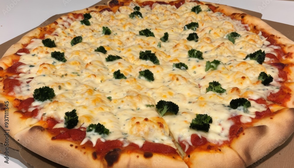  Deliciously cheesy pizza with broccoli toppings
