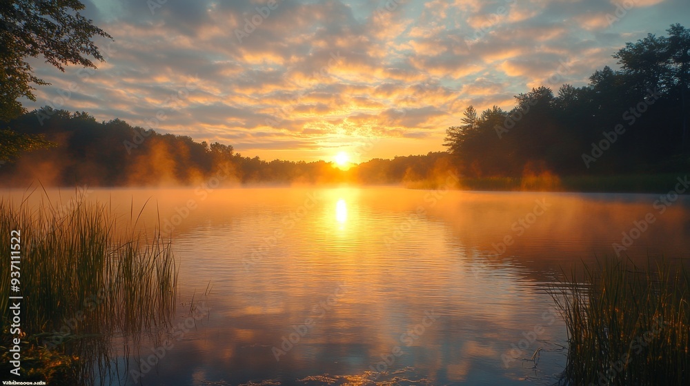 Misty Sunrise Over a Tranquil Misty Sunrise Over a Tranquil