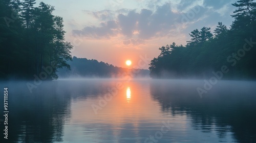 Misty Sunrise over a Serene