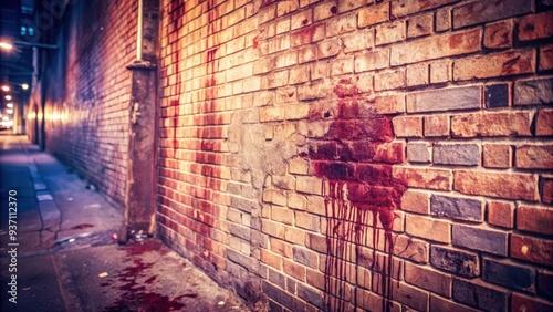 Blood Stains on a Brick Wall in a Dark Alleyway