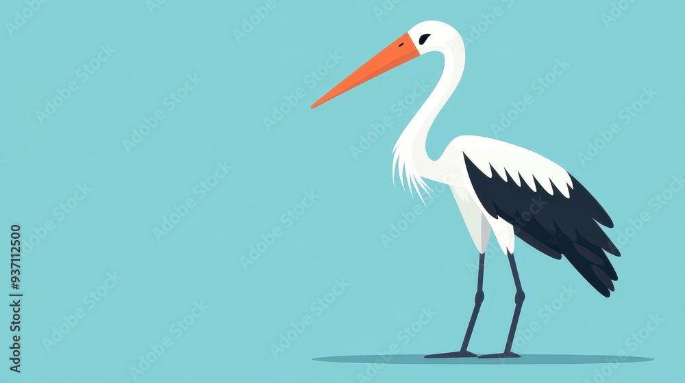 Fototapeta premium A chic cartoon stork design with modern textures adds whimsy and elegance to your decor, perfect for any room.