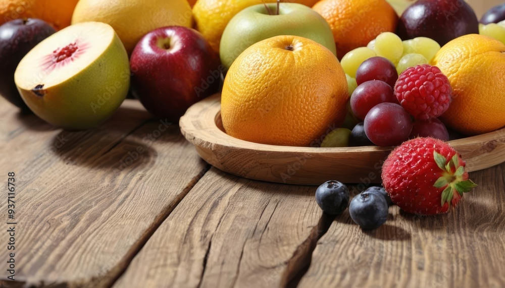  Fresh fruit medley on rustic wooden table