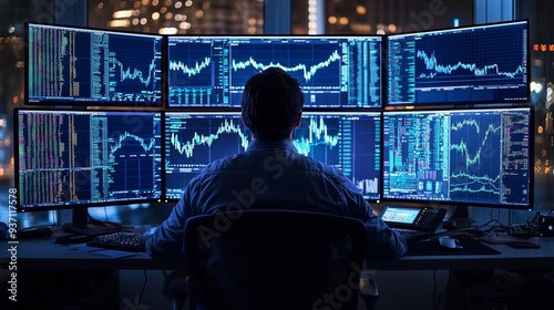 Wallpaper Mural Stock Market Trader Analyzing Torontodigital.ca