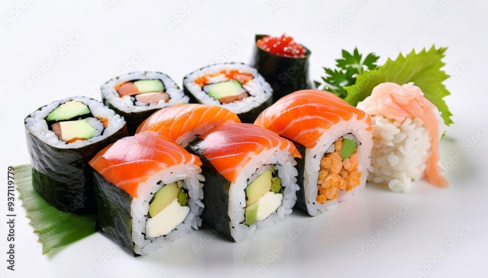 Deliciously crafted sushi rolls ready to be savored Deliciously crafted sushi rolls ready to be savored