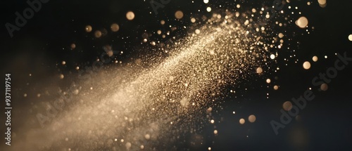 A mesmerizing stream of golden dust illuminated against a dark background, capturing the beauty of motion and light.