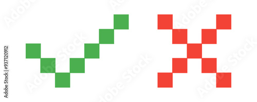 pixel art style  of cross and check mark icon