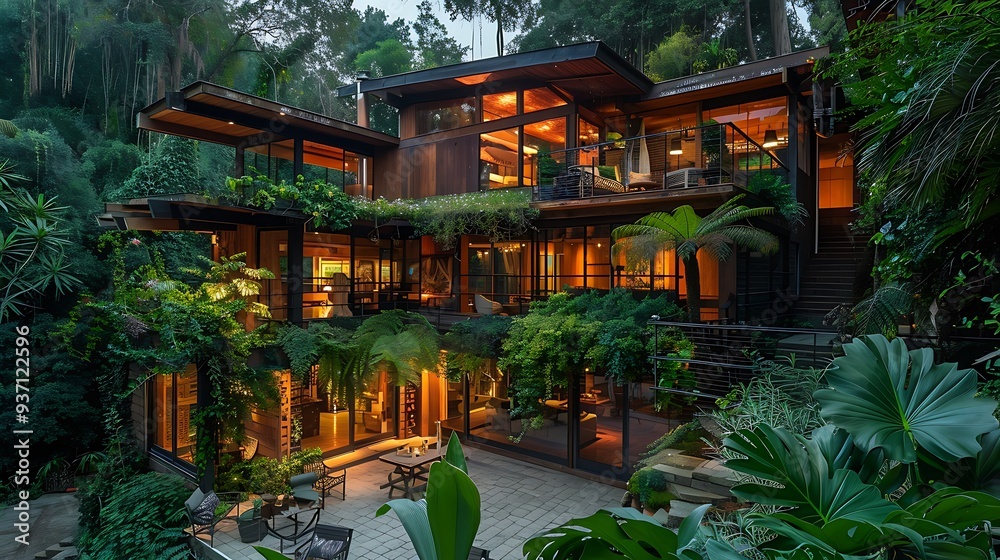 Obraz premium Natural structural aspects in an elegant organic home with plenty of foliage