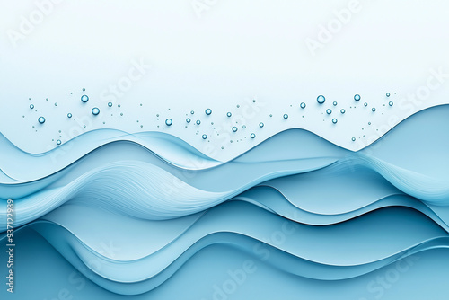 Blue and white abstract waves with water droplets, representing fluidity and motion. The clean design makes it ideal for backgrounds, posters, and presentations.