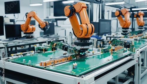  Robotic assembly line in hightech factory