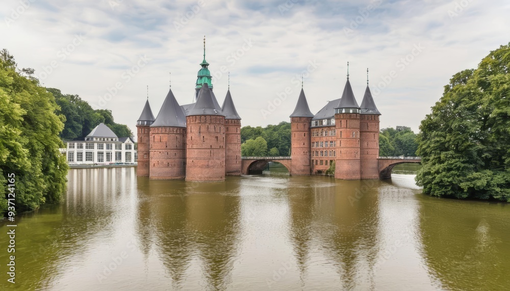 Elegant castle bridge serene waters timeless charm Elegant castle bridge serene waters timeless charm