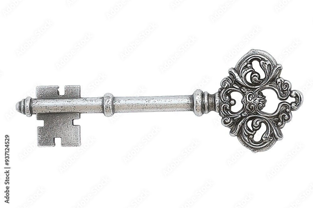 Traditional bank vault key, heavy and ornate, isolated, white background Traditional bank vault key, heavy and ornate, isolated, white background