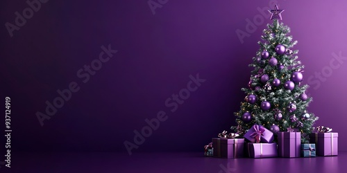 Wallpaper Mural Christmas purple banner with christmas tree and gift boxes, with space for text  Torontodigital.ca