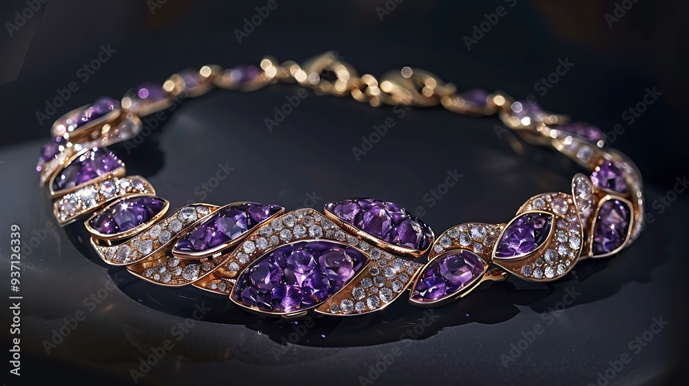 Necklace with purple and diamonds on a gold chain Necklace with purple and diamonds on a gold chain