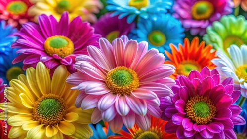 Colorful daisy flowers close up, daisy, flowers, colorful, vibrant, background, nature, spring, summer, blooming, petals, yellow